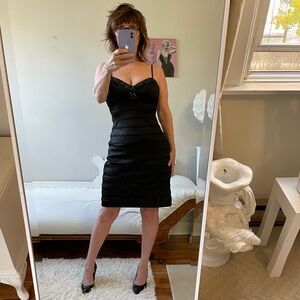 BLACK OLEG CASSINI COCKTAIL DRESS BEADING ZIPPER LINED ADJUSTABLE STRAPS